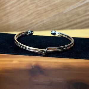 Lia Sophia Signed Modernist Gold & Silver Tone Embrace Twist Cuff Bracelet